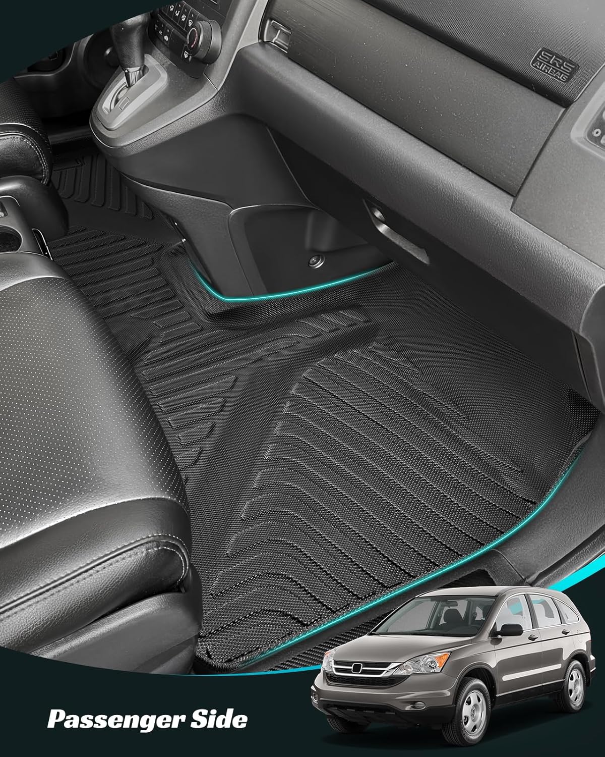 Car Floor Mats for Honda CRV 2007-2011 Full Set, All Weather Floor Liners Custom Fit Water-Resistant Non-Slip Rubber Mat for Cars, Automotive Carpet Protector Accessory for CRV 2007-2011 Black