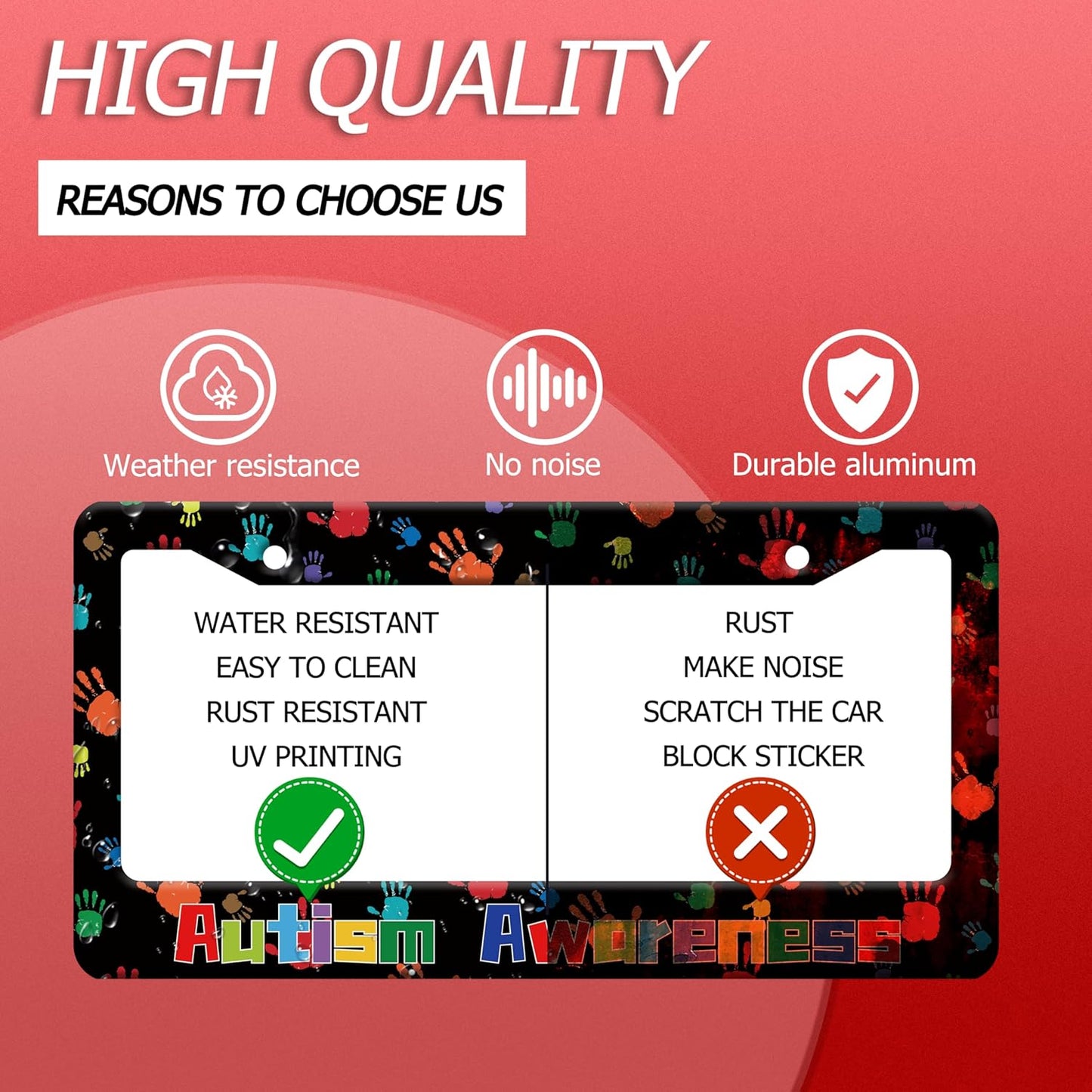 Autism Awareness License Plate Frame Colorful Handprint License Plate Frames Stainless Steel Accessories Cars Decor with 2 Holes and Screws Fits Standard US CA Vehicles Size 12.2 x 6 Inches