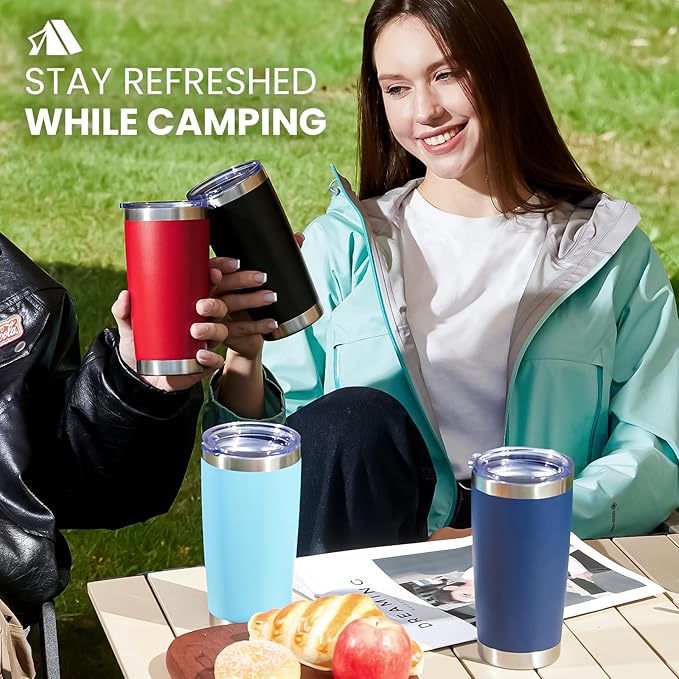 MEWAY 20oz Tumbler 12 Pack Double Wall Vacuum Insulated Travel Mug Bulk, Stainless Steel Tumblers with Lid and Straw, Durable Powder Coated Coffee Cups for Cold & Hot Drinks (White, 12)