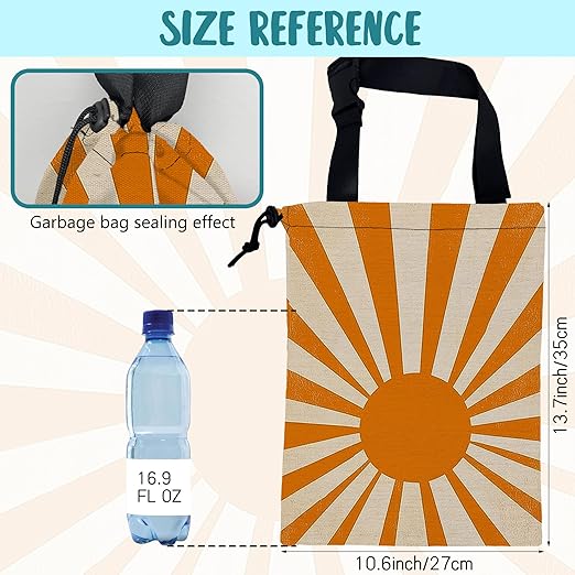 Car Trash Bag Retro Orange and White Sunray Leak-Proof Waterproof Car Garbage Bag with Drawstring Foldable Canvas Trash Bin with Adjustable Buckle for Car Accessories, Travelling, Camping