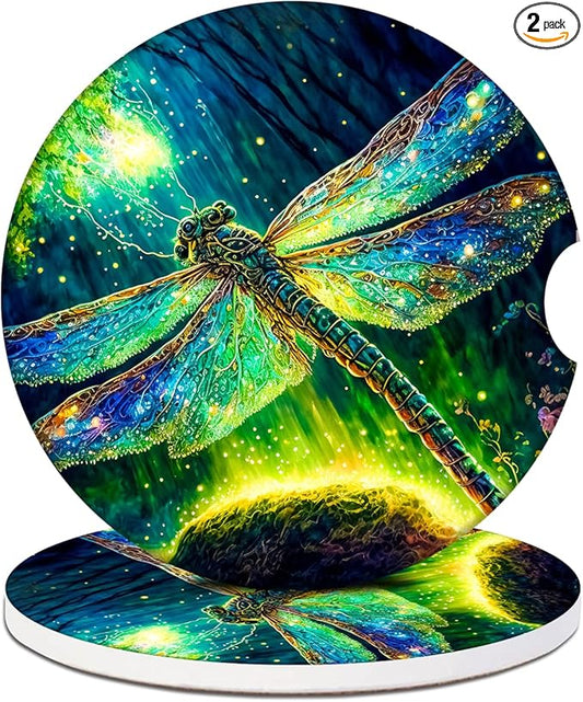 Car Cup Holder Coaster -Dragonfly Absorbent Ceramic Coaster, Car Coasters for Cup Holders, Auto Accessories for Women & Men, Pack of 2
