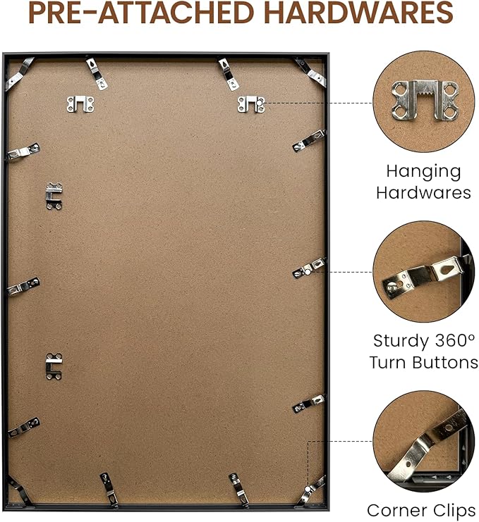 Heimlove 17x24 Metal Picture Frame,Black Aluminum Wall Gallery Poster Puzzles Artwork frames-Real Tempered Glass,Mounting Horizontally or Vertically Decor for Wall-1Pack