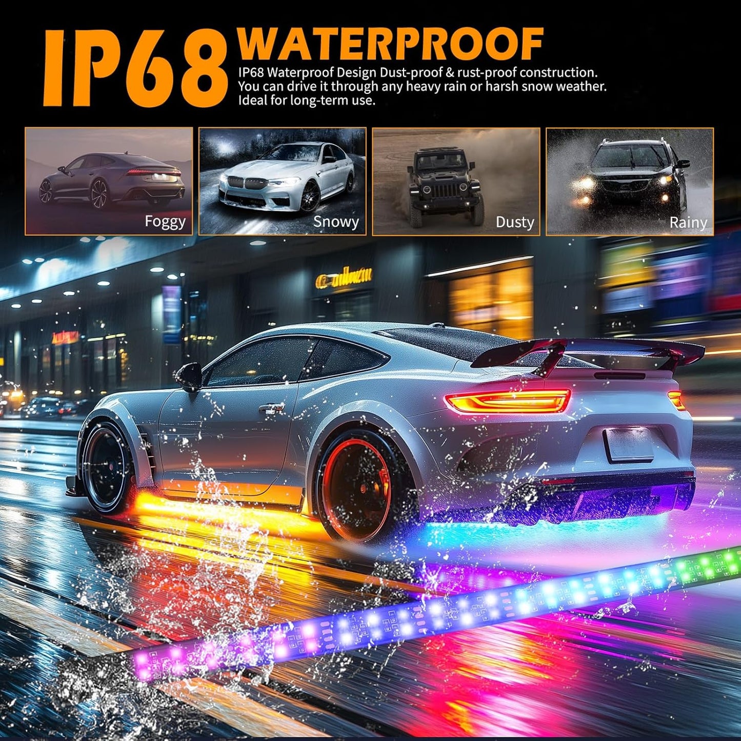 JMTBNO Car Underglow Neon Accent Strip Lights,6pcs Double Row Underglow Exterior Car Lights with APP Control Underbody Compatible with Chevy Silverado 1500 Ford F-150 F-250 F-350