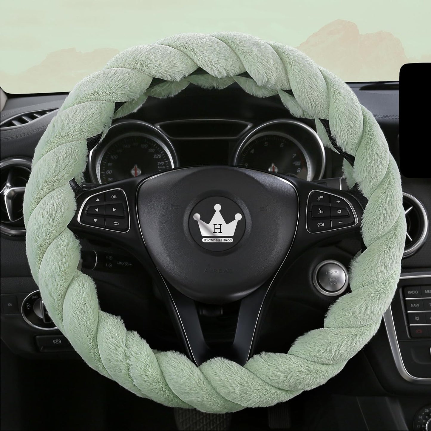 Luxury Fluffy Winter Car Steering Wheel Cover for Women Soft Warm Cute Auto Accessories for Jeep, Truck, Van, F150, Universal, Fuzzy, Anti Slip, Green, Large Size, 15.2-16in