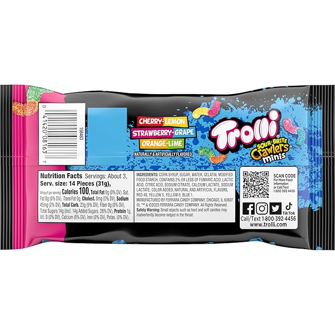 Trolli Sour Brite Crawlers Mini Sharepack, Sour Gummy Worms, 3.5 Ounce Packs (Pack of 12)