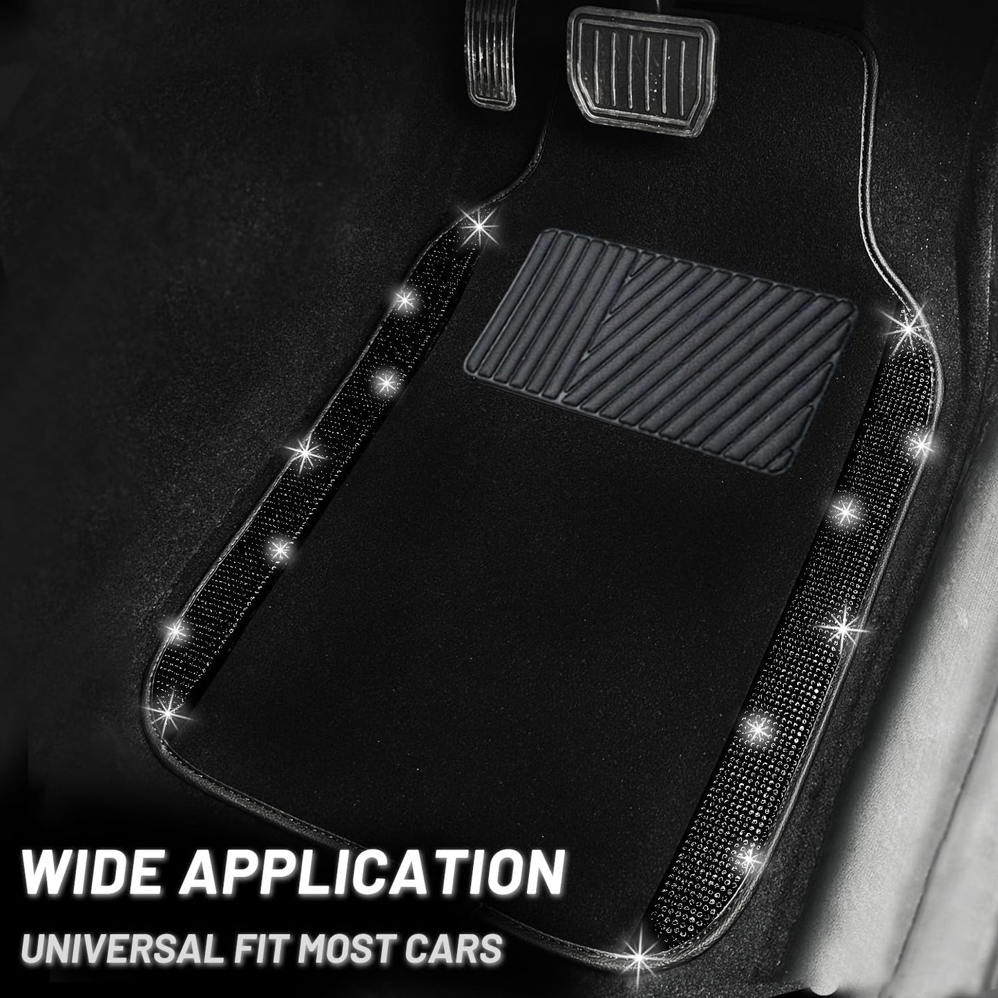 NBTEPEM Black Bling Car Floor Mats Full Set, Universal Fit Most Cars,SUV, Trucks, 4 pcs Sparkle Glitter Diamond Carpet for Women Girls with Anti-Slip Pad (Black Diamond)
