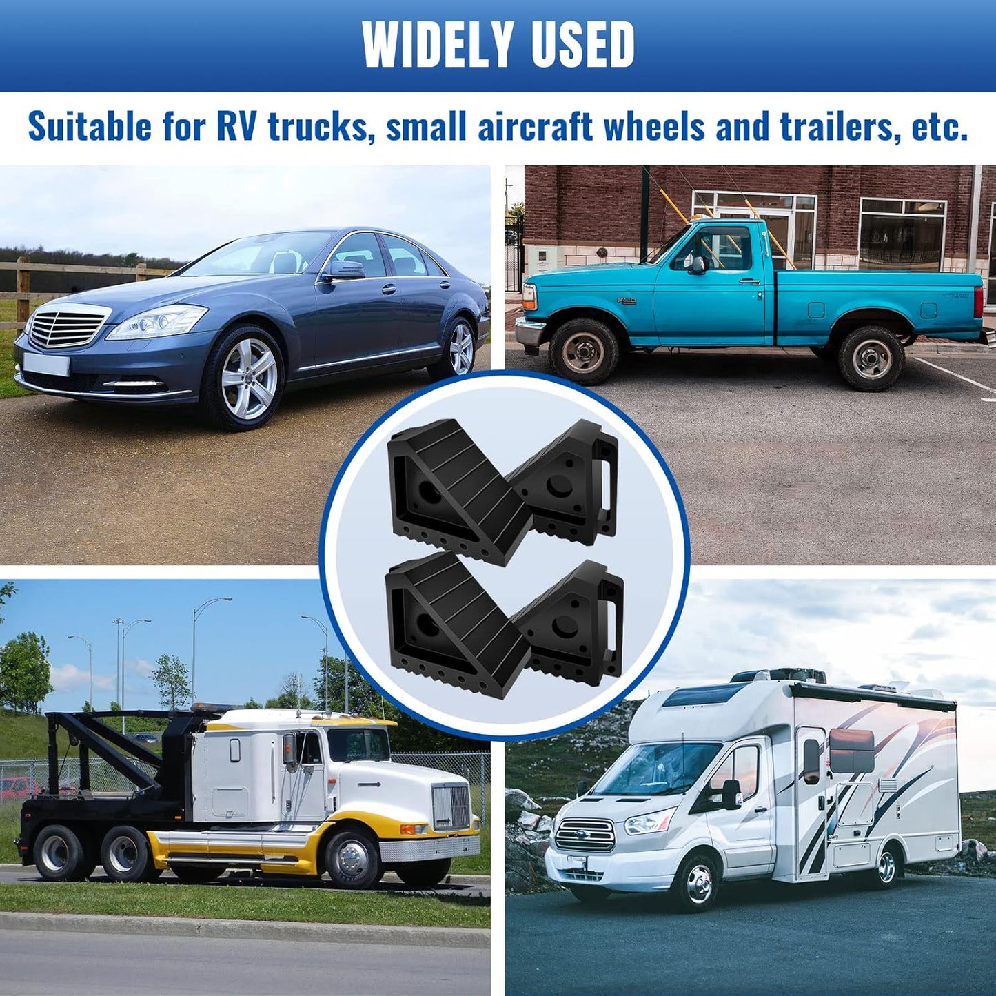 ROBLOCK 4 PCS Heavy Duty Rubber Wheel Chocks, Solid Durable Tire Chock for Car, Travel Trailers, RV, Truck, and ATV, 7.9" x 4" x 5.9", 4 Packs, Black