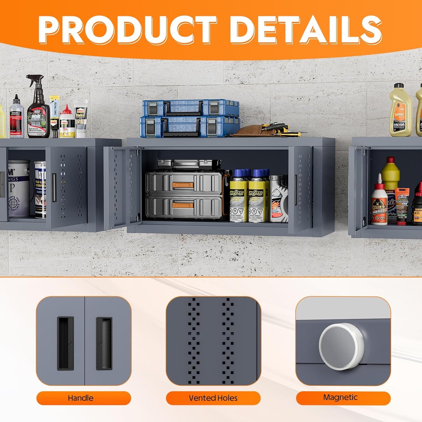 Metal Wall Storage Cabinet Steel Wall Mounted Garage Storage Cabinet with Doors for Basement Utility Room Warehouse Kitchen