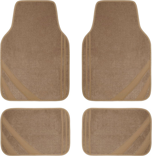 CAR PASS Beige Car Floor Mats, Edge Leather Waterproof Car Mats with Double Stitch Line and Anti-Slip Backing Design, Fit 95% Automotive,SUVS,Sedan,Vans (Pure Beige)