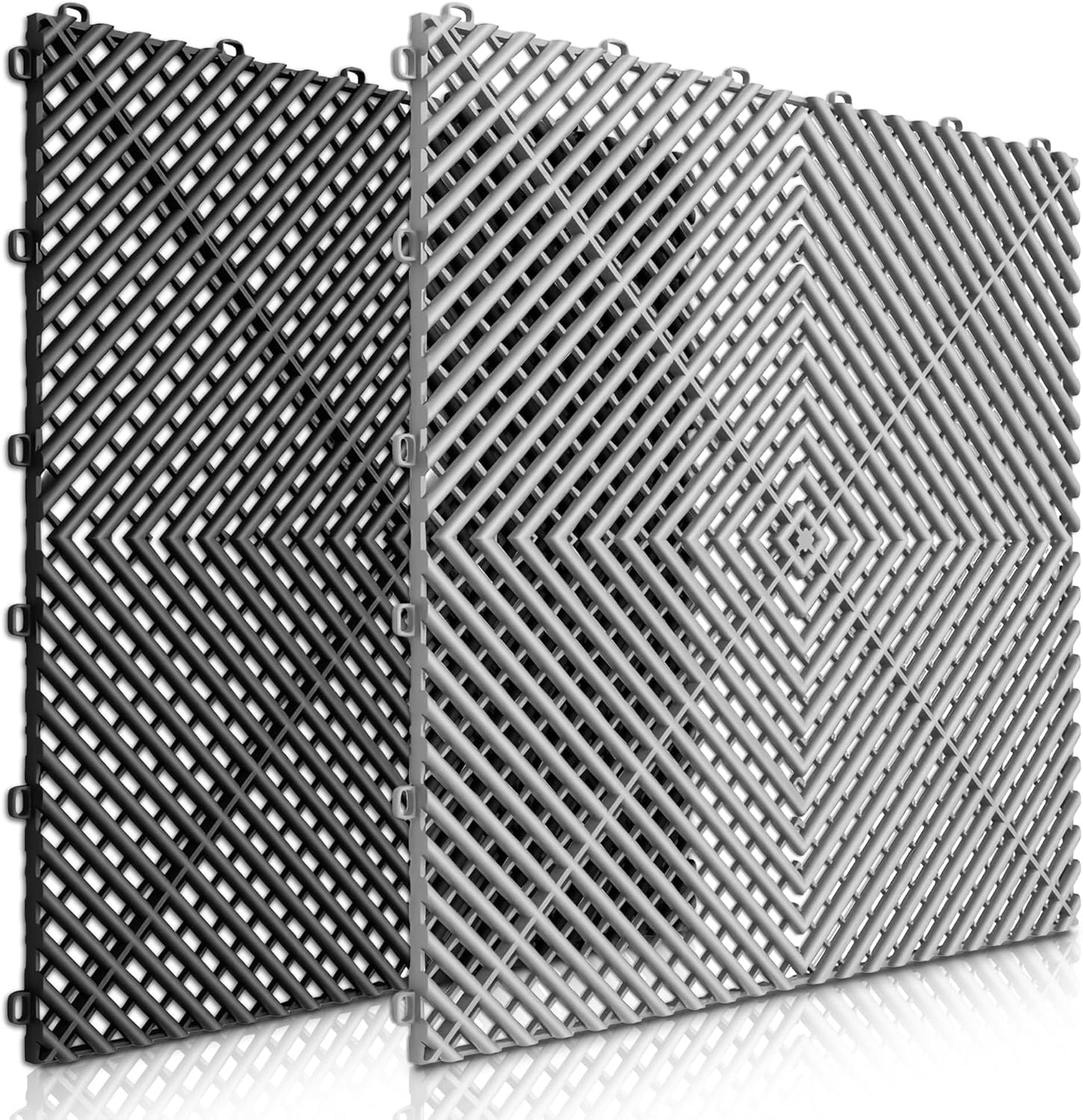 25PCS|15.7"x15.7" Garage Flooring Tiles, Non-Slip Interlocking Plastic Garage Floor Mat, Garage Organization & Garage Storage, Vented Pattern (Black)