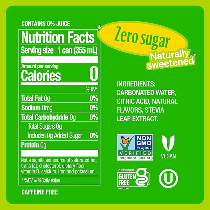 Zevia Zero Sugar Soda, Lemon Lime Twist, 12 oz Cans (24-Pack) – Naturally Sweetened, Non-GMO Project Verified, Gluten-Free, Vegan