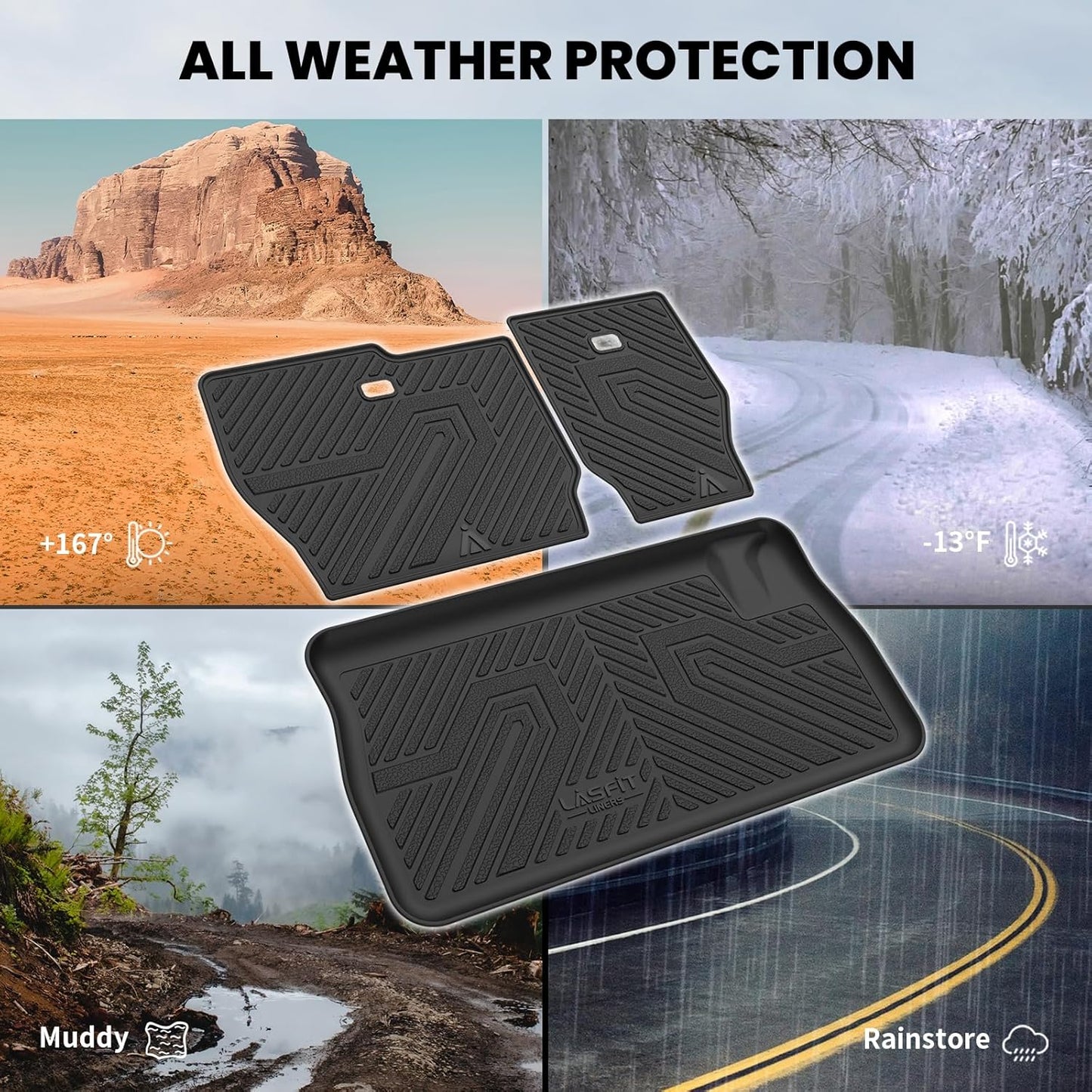 LASFIT Backrest&Trunk Mats Fit for Chrysler Town & Country 2008-2016/Dodge Grand Caravan 2008-2020, All Weather TPE Fit Cargo Liner for Chrysler Town & Country & Dodge Grand Caravan Car Mats, Black