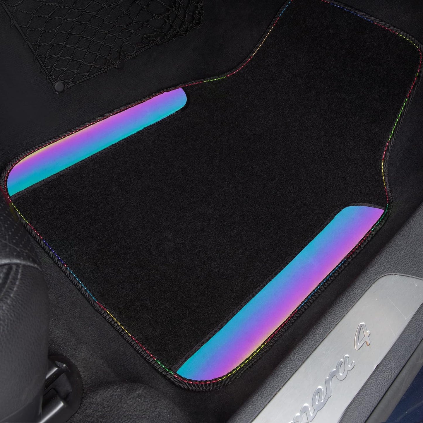 CAR PASS Chameleon Iridescent Reflective PU Leather&Waterproof Universal Carpet car Floor mats,Fit for 95% Suvs,Sedans,Vans,Trucks&Car Mat for Women(Reflective Color Change)