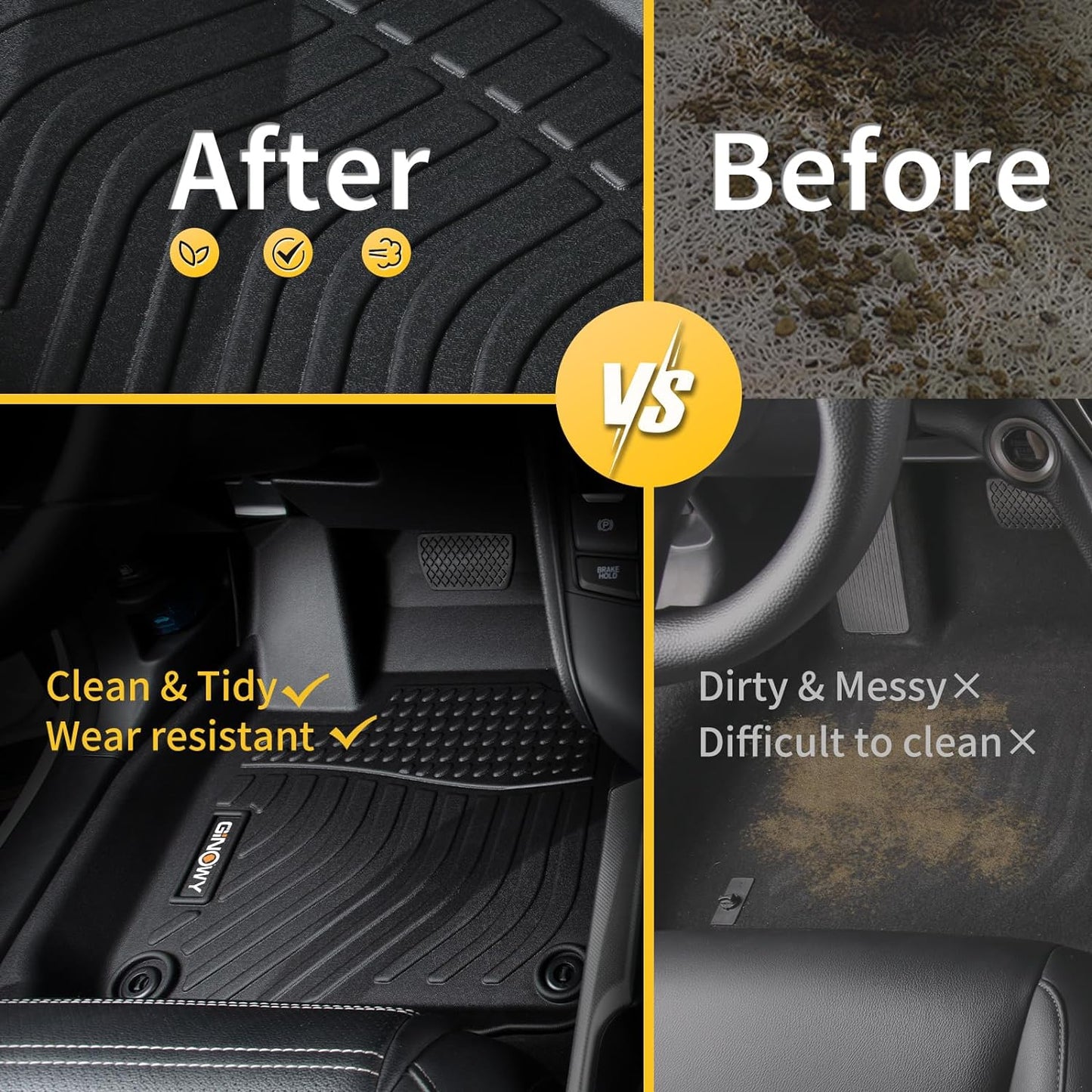 GINOWY-Floor Mats & Cargo Liner for Honda CRV 2012-2016 (Not Fit CRV Touring & EX-L), TPE All Weather CR-V Car Mats, Non-Slip Trunk Mat Floor Liners Waterproof Custom Fit Accessories Mats Black