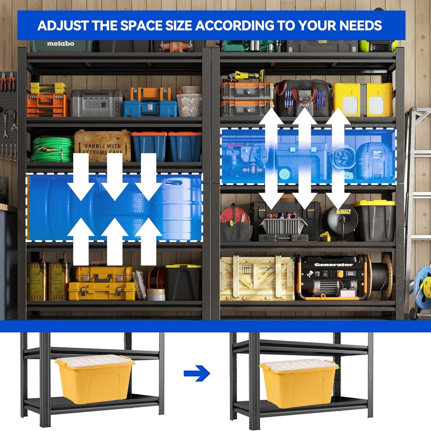 63"H Garage Shelving Heavy Duty Rack, 3000 LBS Extra Large Capacity 5 Tier Adjustable Storage Shelves, Metal Industrial Shelf Units for Garage, Basement and Warehouse, 63"H×35.4"W×13.78"D, Black