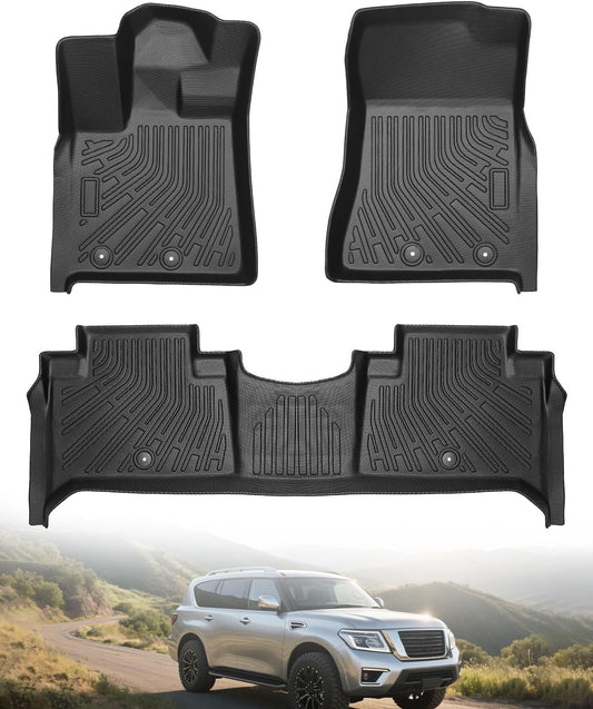 Icyhaws® for Nissan Armada/Infiniti QX80 2025 Floor Mats, All-Weather Protection Tech TPE Rubber Floor Liners Carpets Front/Rear Anti-Slip Tech Car Mats 1st and 2nd Row Automotive Accessories, 3 PCS