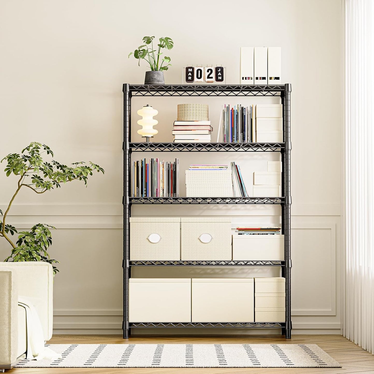 IZEUK 5-Tier Heavy Duty Metal Storage Shelving Unit (Black, 17.7" D x 47.2" W x 72.3" H, 1750 lbs Capacity), Adjustable Steel Wire Rack Shelf Organizer for Garage, Kitchen, Basement, Laundry, Office