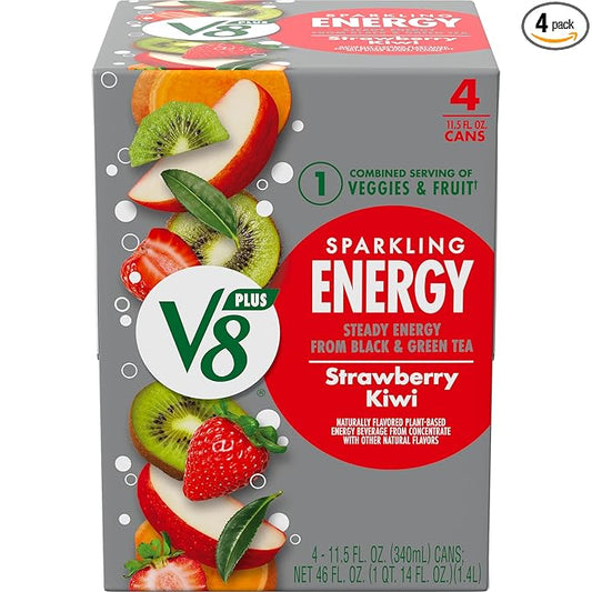 V8 +Energy Sparkling Strawberry Kiwi Juice Energy Drink, 11.5 fl oz Can (4 Pack)