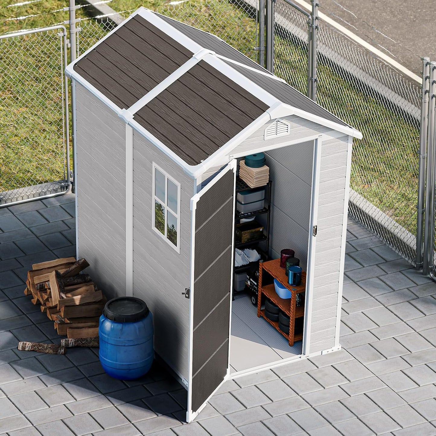 4x6 FT Small Plastic Shed Resin Outdoor Storage with Floor Included, Waterproof Mini Garden Tool Sheds Cabinet