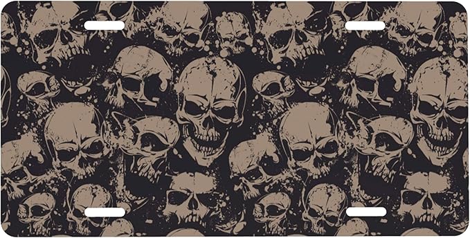 Front License Plate Retro Skull Vanity Plates Aluminum Metal Decorative Car Tag Novelty License Plate Cover for Men Women ‎6 * 12 in (4 Holes)