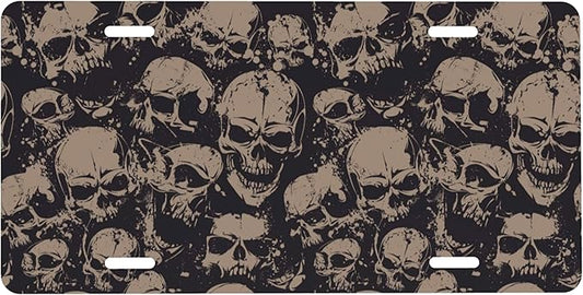Front License Plate Retro Skull Vanity Plates Aluminum Metal Decorative Car Tag Novelty License Plate Cover for Men Women ‎6 * 12 in (4 Holes)