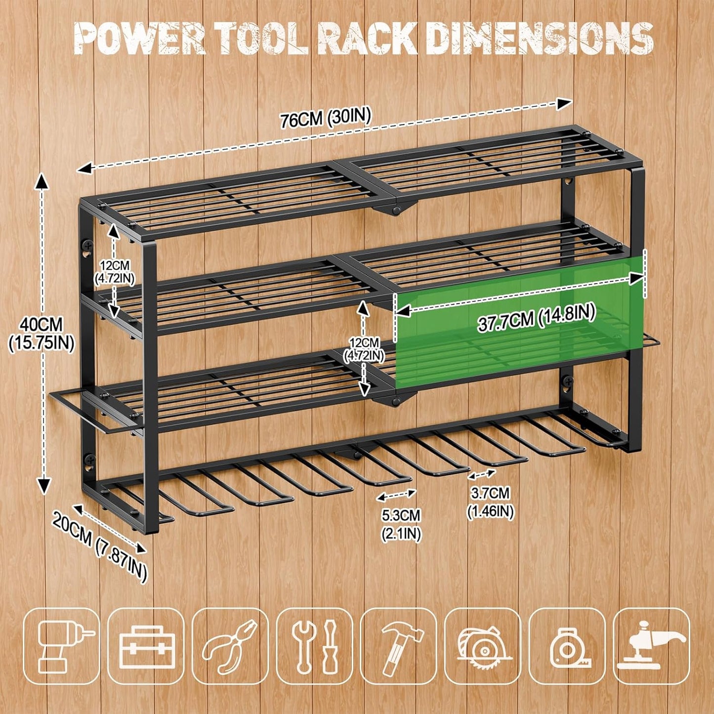 Power Tool Organizer Wall Mount, 4 Layers Tool Storage Rack with 8 Cordless Drill Holders, Power Tool Shelf Loads 400lbs for Garage, Warehouse, Workshop, Gifts for Men, Husband (Bohemian)