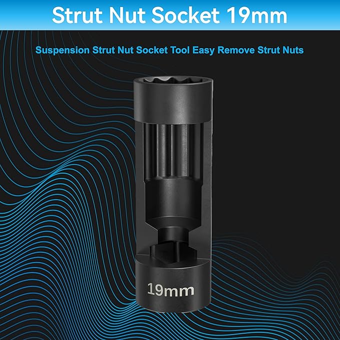 Suspension Strut Socket Tool,Strut Nut Socket 18mm 19mm 21mm 22mm 24mm with 12 Point 1/2" Drive, Suspension Strut Nut Socket Tool Easy Remove Strut Nuts,12Pt Vm Number 3353 Accessory(19mm)