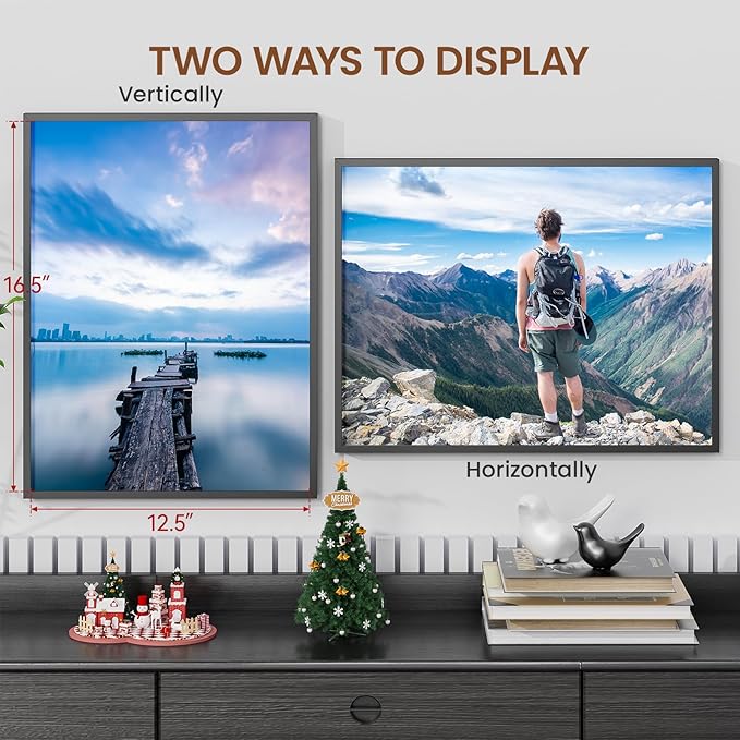 Heimlove 13x17 Metal Picture Frame,Black Aluminum Photo Frames-Real Tempered Glass,Wall Gallery Poster Puzzles Artwork frame Mounting Horizontally or Vertically Decor for Wall-1Pack