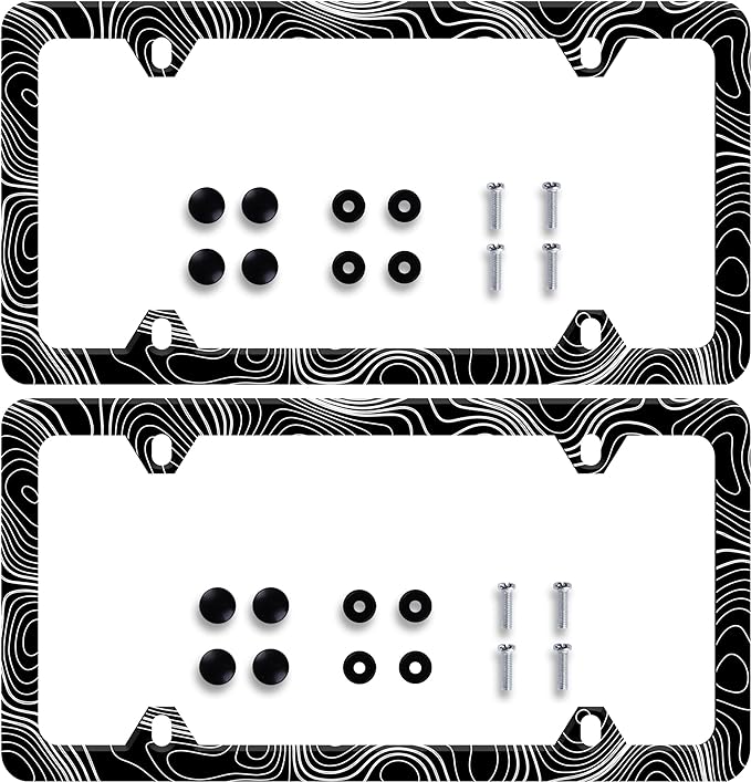 2 Pieces Topographic Map License Plate Frame Topography License Plate Frames Personalise Stainless Steel Funny Design Compatible with Standard License Plate Holder for USA and Canada 6 X 12