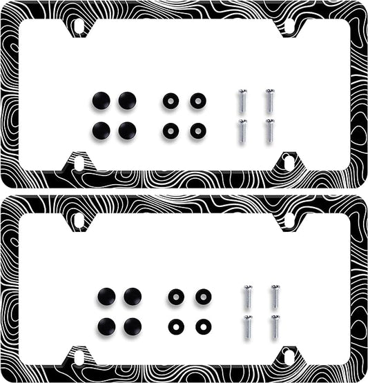 2 Pieces Topographic Map License Plate Frame Topography License Plate Frames Personalise Stainless Steel Funny Design Compatible with Standard License Plate Holder for USA and Canada 6 X 12
