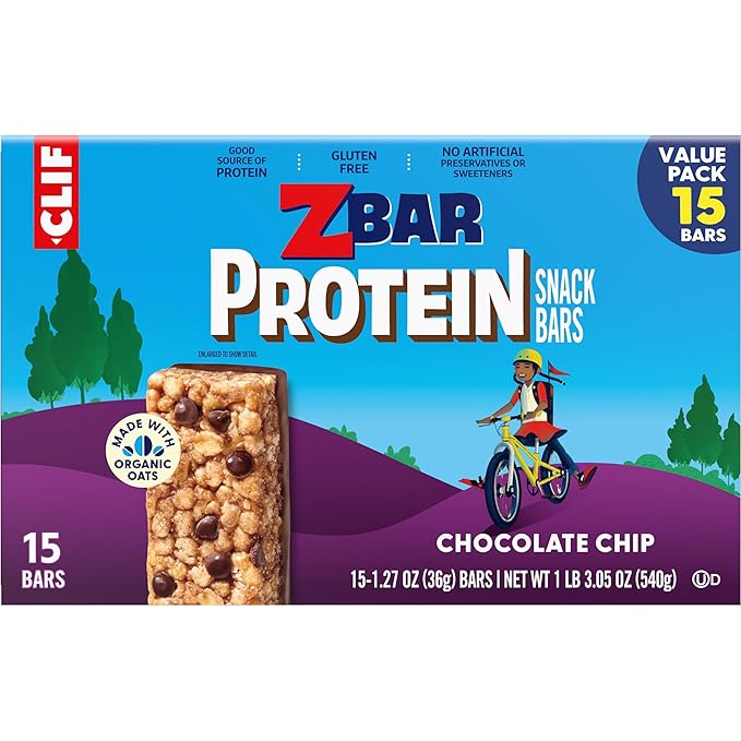 Zbar Protein - Chocolate Chip - Crispy Snack Bars - Made with Organic Oats - Non-GMO - 5g Protein - Gluten Free Protein Bars (15 Pack)