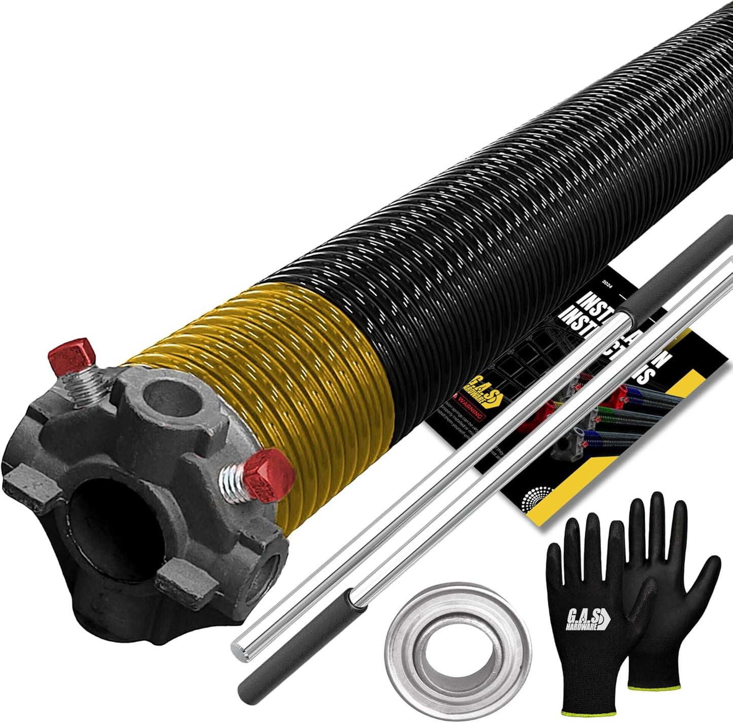 Garage Door Torsion Spring 250x2x34 Torsion Springs for Garage Door Repair Left Hand Wound Replacement for Right Side of Garage Door with 1" Steel Bearing, Gloves, Manual and Winding Bars (Black Cone)