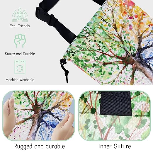 Watercolors Tree Car Garbage Bag,Colorful Tree Waterproof Small Car Trash Bag Hanging Back of Seat,Drawstring Hanging Car Trash Bag with Adjustable Buckle for Car Accessories