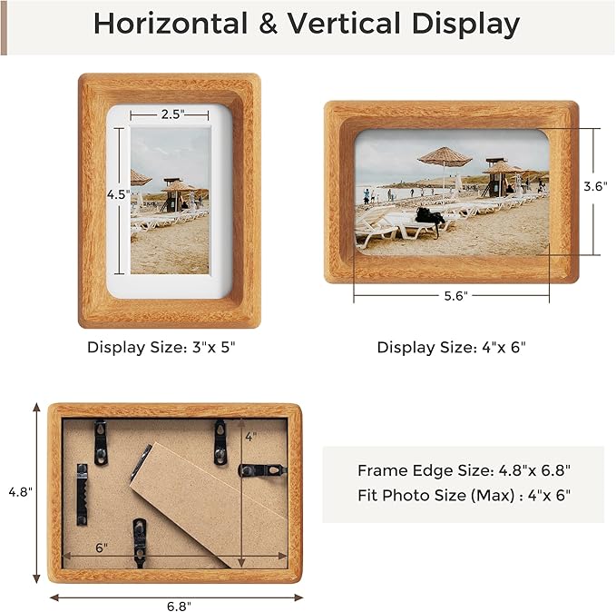 Heimlove 4x6 Picture Frames Natural Teak,Original Wood Hand Make Crafted Photo Frame with Mat to 3 x 5 Graduation Picture Display,Family Picture,Wedding Picture Tabletop & Wall Decoration