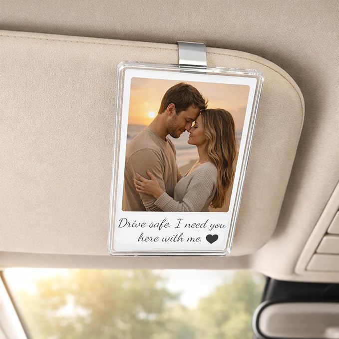 NAZENTI Personalized Drive Safe I Need You Here with Me Car Visor Clip, Custom Photo for Him, Romantic Couples Keepsake, Car Photo Print Gift for Husband Boyfriend