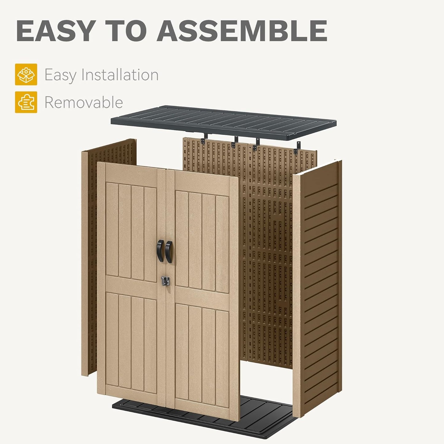 DWVO 59 Cu. Ft. Vertical Storage Shed, Weatherproof Outdoor Tall Cabinet with Double-Wall Panels and Floor, Lockable Resin Shed for Garden, Garage, Patio,Brown (Shelves Not Included)