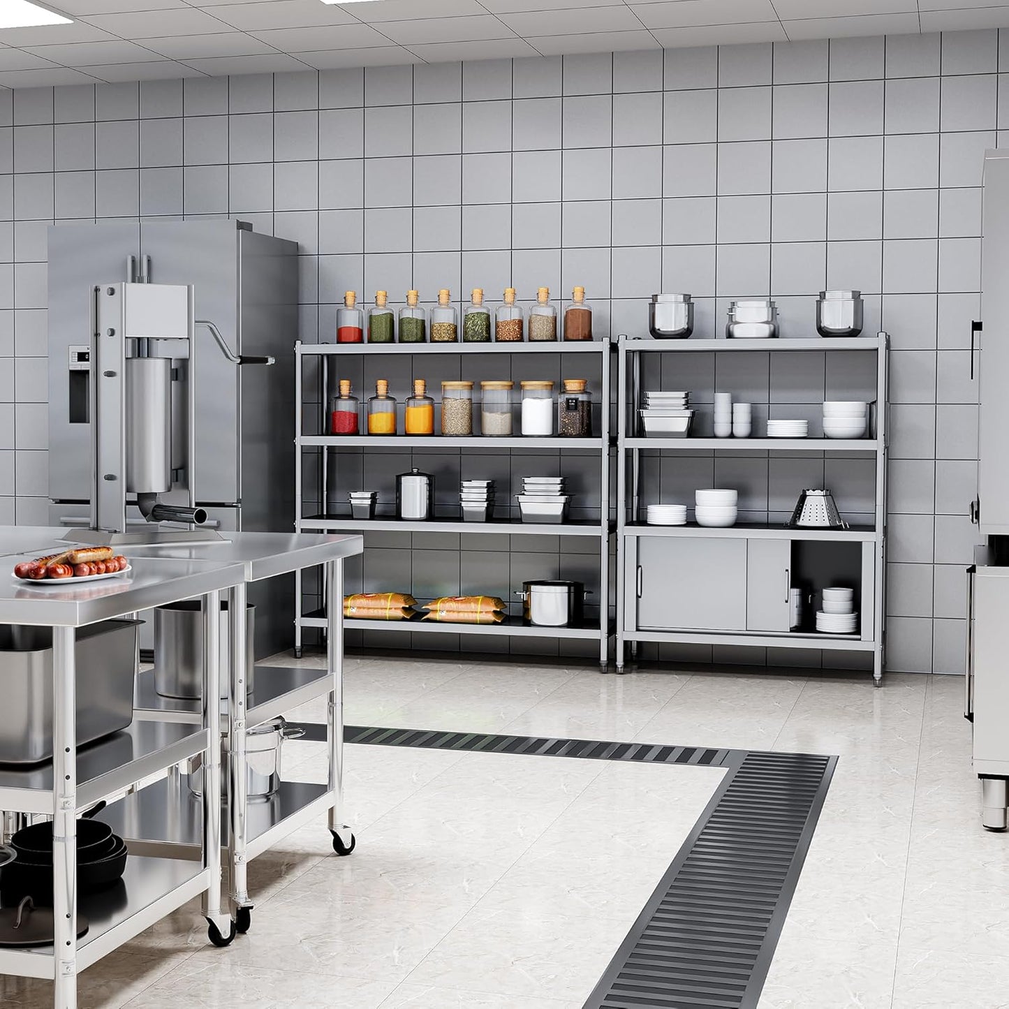 YITAHOME NSF Stainless Steel Shelves, 60"*18"*60" 4 Tier Storage Shelf, Heavy Duty Shelving for Kitchen Garage Office Restaurant Warehouse, 201 Bright Silver