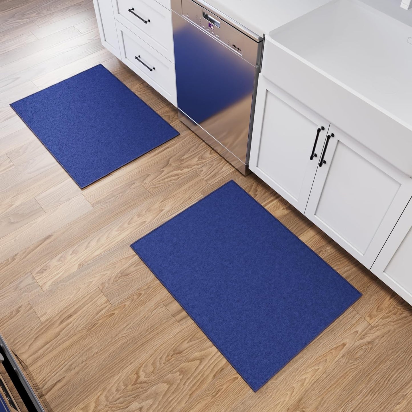 Ottomanson Rugs for Entryway 2'3" x 3' - 2 Pack Non Slip Solid Small Area Rugs Durable Front Door Mat Rug Stain Resistant Entrance Rugs for Bathroom Kitchen Bedroom & Living Room, Navy