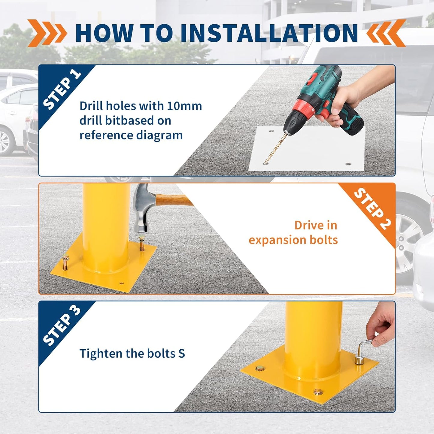 4.5x42 Inch Safety Bollard Post - Yellow Steel Bollard with Anchor Bolts (2-Pack) for Parking Lots, Walkways & Traffic Areas