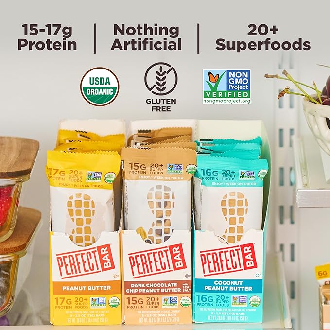 Perfect Bar Original Refrigerated Protein Bar, Peanut Butter Lover's Variety Bundle, 2.2 - 2.5 Ounce Bar, 8 Count