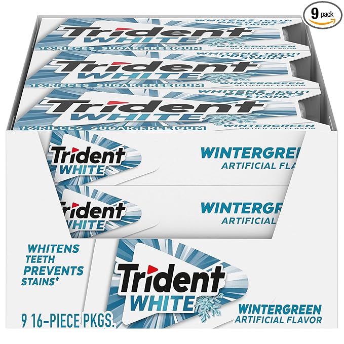 Trident White Wintergreen Sugar-Free Chewing Gum, 9 Packs of 16 Pieces (144 Total Pieces)