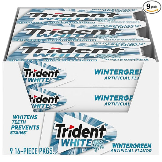 Trident White Wintergreen Sugar-Free Chewing Gum, 9 Packs of 16 Pieces (144 Total Pieces)