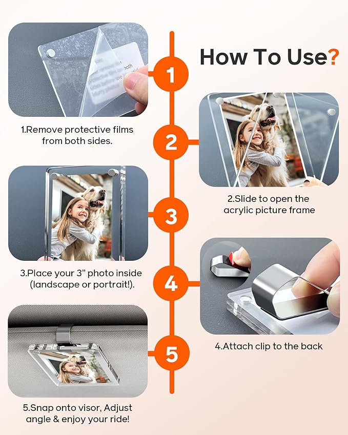 2Pcs Large Magnetic Car Visor Photo Holder - Strong Clip-On Frames for 3.5"x4.4" Photos - Durable Acrylic Visor Clip Photo Frame for Family & Pets - Secure Photo Car Visor Clip Accessories Gift