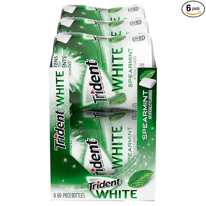 Trident White Spearmint Sugar-Free Chewing Gum, 6 Bottles of 60 Pieces (360 Total Pieces)