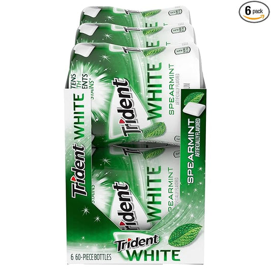 Trident White Spearmint Sugar-Free Chewing Gum, 6 Bottles of 60 Pieces (360 Total Pieces)