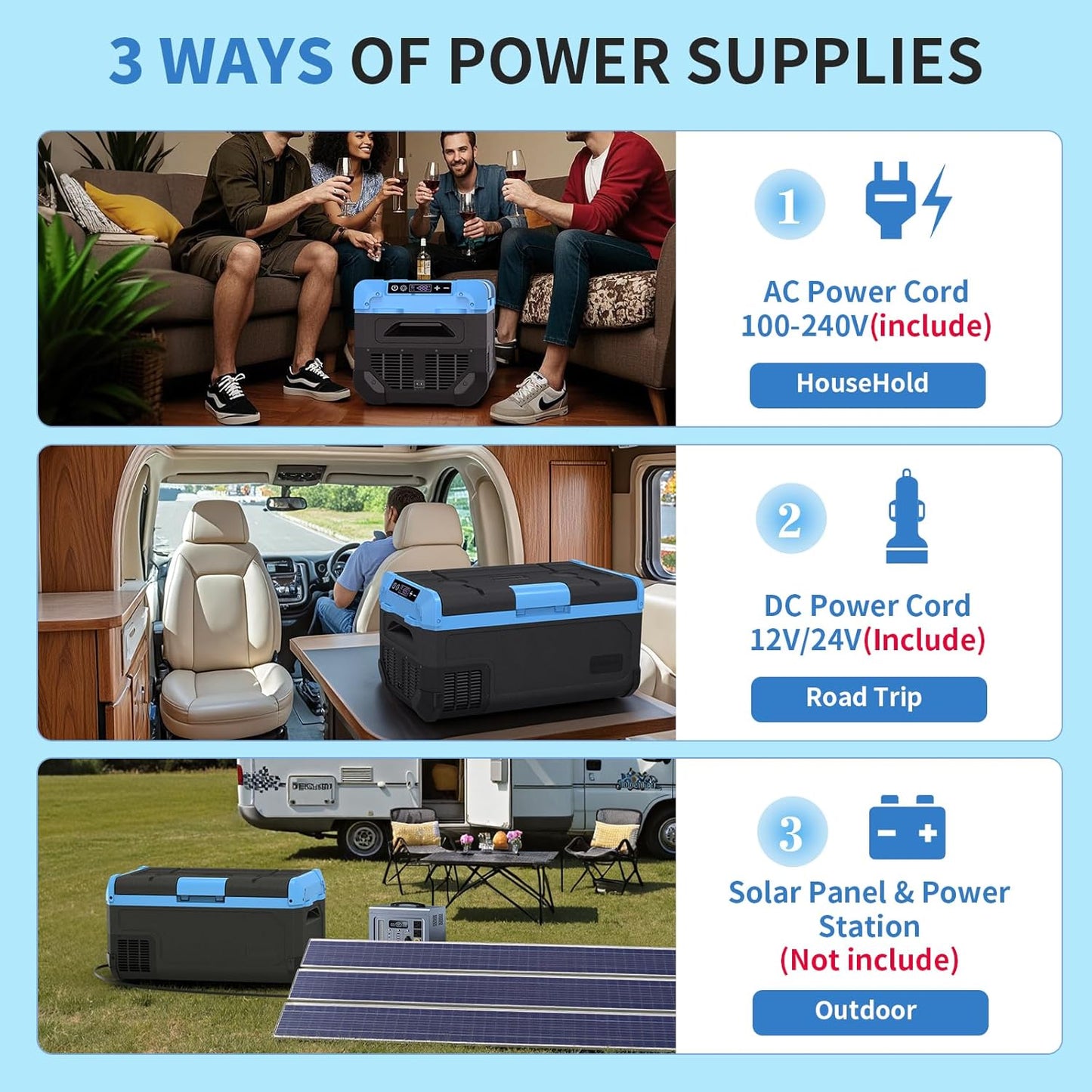 30L Car Refrigerator Freezer, 32QT Single Zone Portable Fridge with Blow Expansion Evaporator, Reversible Door, LED Control, Fast Cooling, 100–240V AC / 12V / 24V DC, -4℉~68℉, Ice Blue