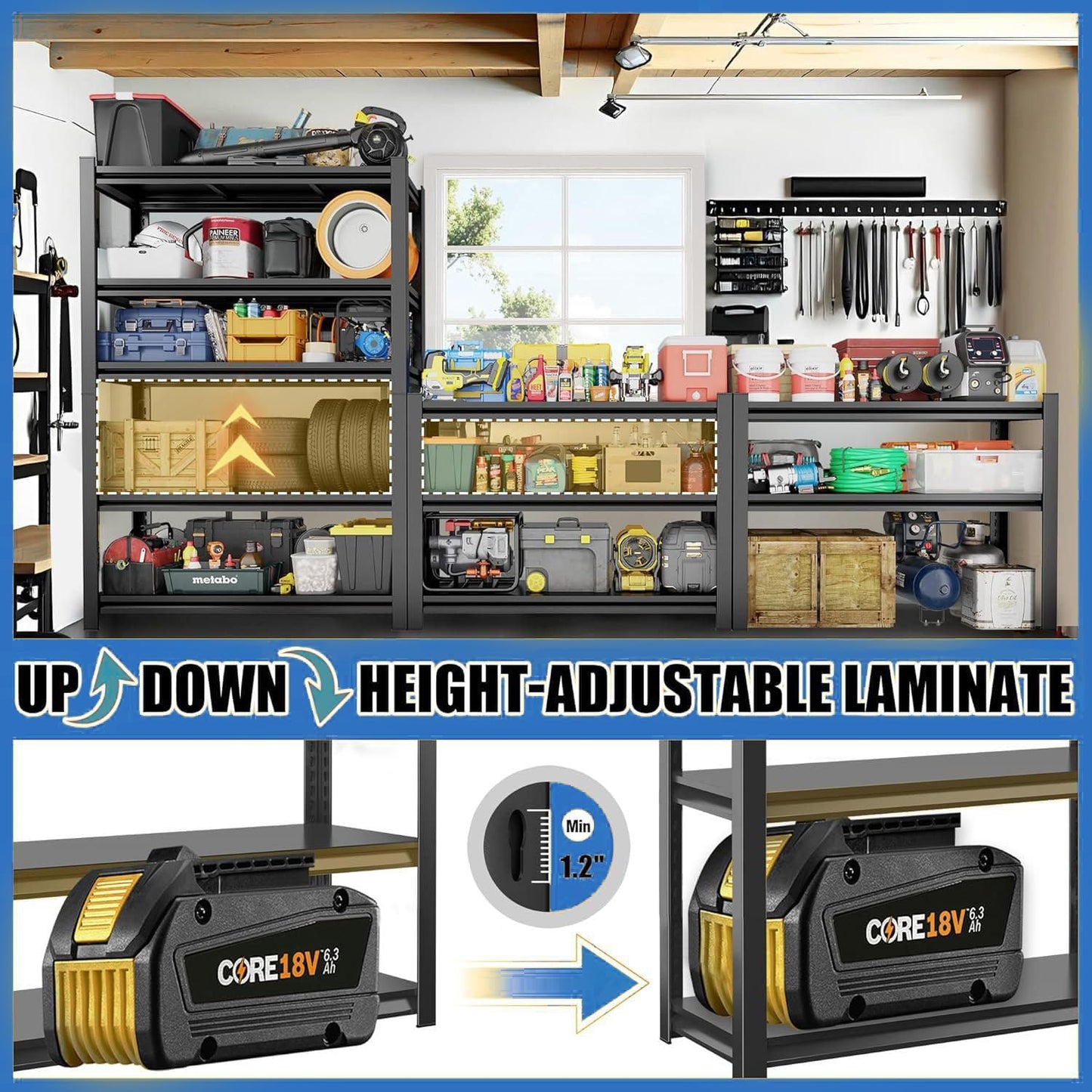 Garage Shelving 3500LBS Storage Shelves 5-Tier Adjustable Metal Shelving Units Garage Storage Shelves Heavy Duty for Industrial, Warehouse, Basement, Commercial, Black