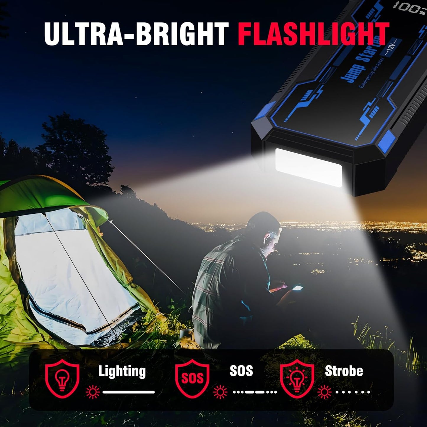 Car Jump Starter 6000A Car Battery Jump Starter Portable,12V Battery Jumper Starter Portable(10.0L Gas/8.0L Diesel),LCD Display Jump Box Jump Starter Battery Pack with Jumper Cable & Flashlight-Blue