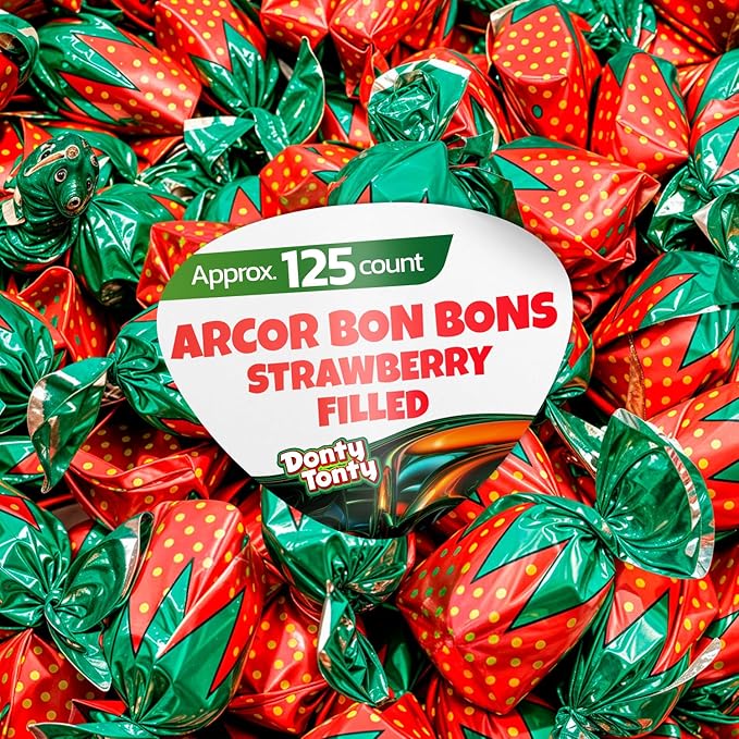 ARCOR Strawberry Bon Bons 2 lb – Individually Wrapped Hard Candy with Soft Center, Bulk Old Fashioned Candy in Resealable Bag