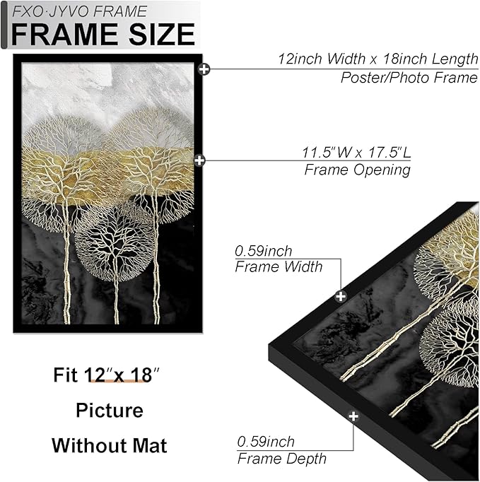 12x18 Picture Frame, Display Poster 11x17 with Mat or 12 x 18 Without Mat, Light Weight and High Transparent 12 by 18 Frame for Wall - 1 Pack/Black/12 x18